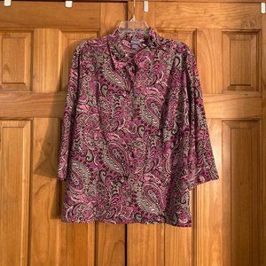 NWOT Vintage Laura Scott 3/4 Sleeve Paisley Blouse Top Size XLP